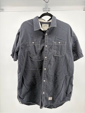 Vans Button Up Shirt Short Sleeve Work Utility Pockets Charcoal Grey Mens Sz XL